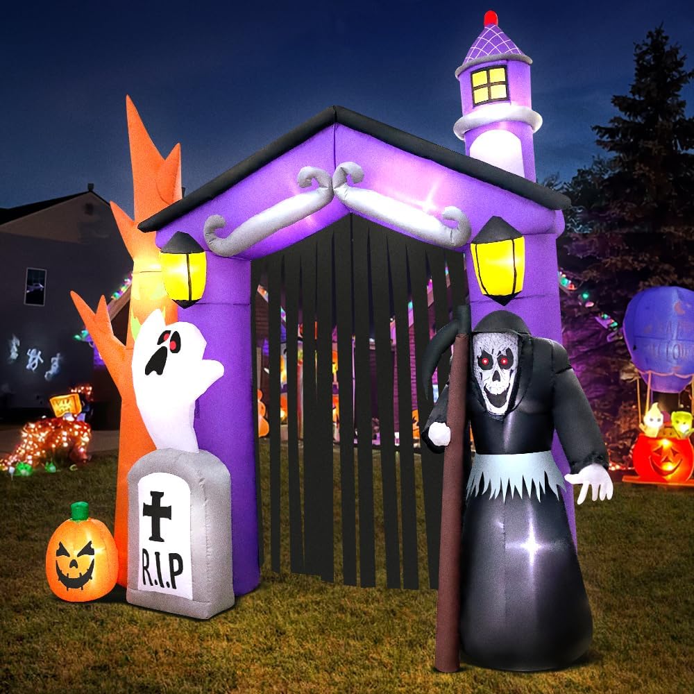 KOOY Halloween Inflatable Haunted House Archway, 9ft, Purple/Black - 3637