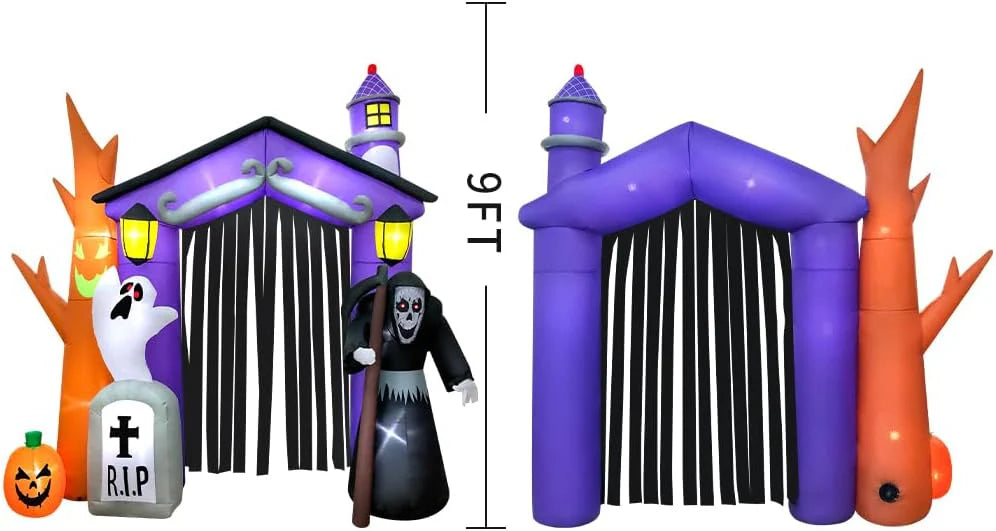 KOOY Halloween Inflatable Haunted House Archway, 9ft, Purple/Black - 3637
