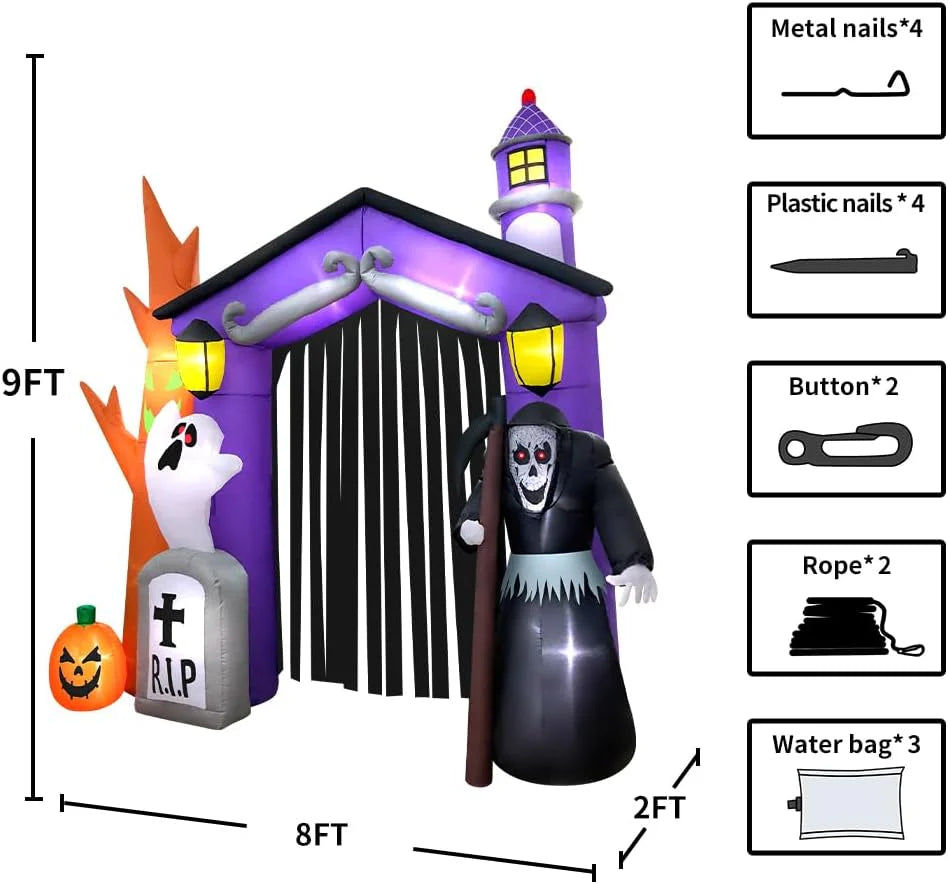 KOOY Halloween Inflatable Haunted House Archway, 9ft, Purple/Black - 3637