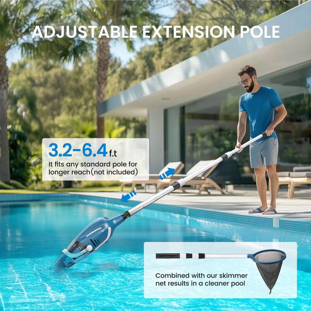 Cordless Handheld Pool Vacuum Cleaner With 80-Minute Runtime And 3.2-6.4 ft Telescopic Pole
