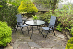 Outdoor Steel Patio Dining Table With Round Waterwave Glass Top, Black, 40 inch