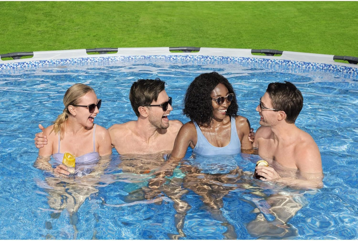 Steel Pro MAX 14 Foot x 48 Inch Round Steel Frame Above Ground Pool Set With 1,000 Filter Pump, Ladder And Cover - Gray