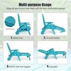 Rolling Folding Plastic Pool Lounge Chair With Armrests, 5 Position - Patio Deck Beach Chair