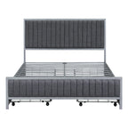 Roomfitters Full Size Upholstered Metal Platform Bed With 4 Drawers, Linen Fabric, Gray - 76.6in L x 55.7in W x 41.7in H
