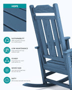 SERWALL Outdoor HDPE Oversized Rocking Chair Set Of 4, Blue, 35in D x 26.9in W x 41.3in H