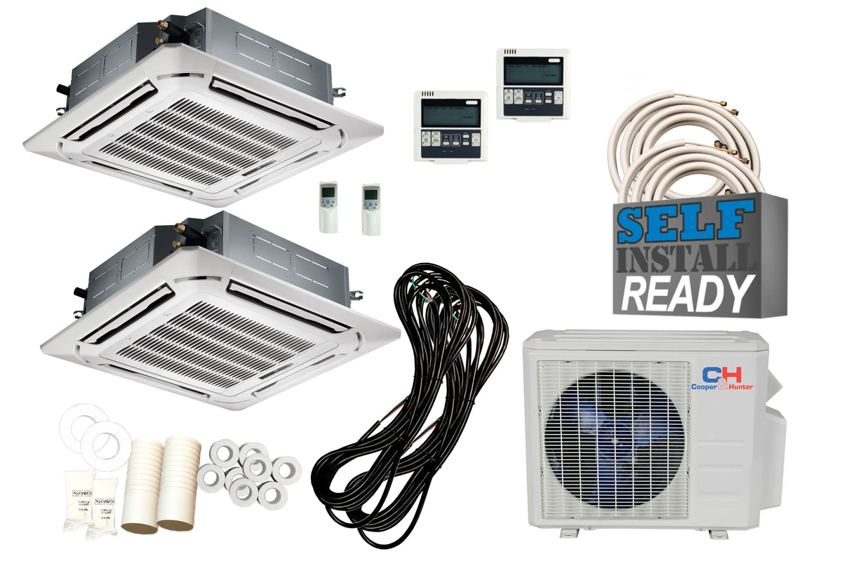 Cooper & Hunter 28000 BTU Dual Zone Mini Split Ceiling Cassette With 12K+12K And 25 Ft Installation Kit