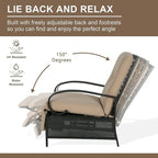 Adjustable Patio Recliner Lounge Chair With Cushion, 300 lbs - 38 (D) x 26.5 (W) x 38.5 (H) Inches
