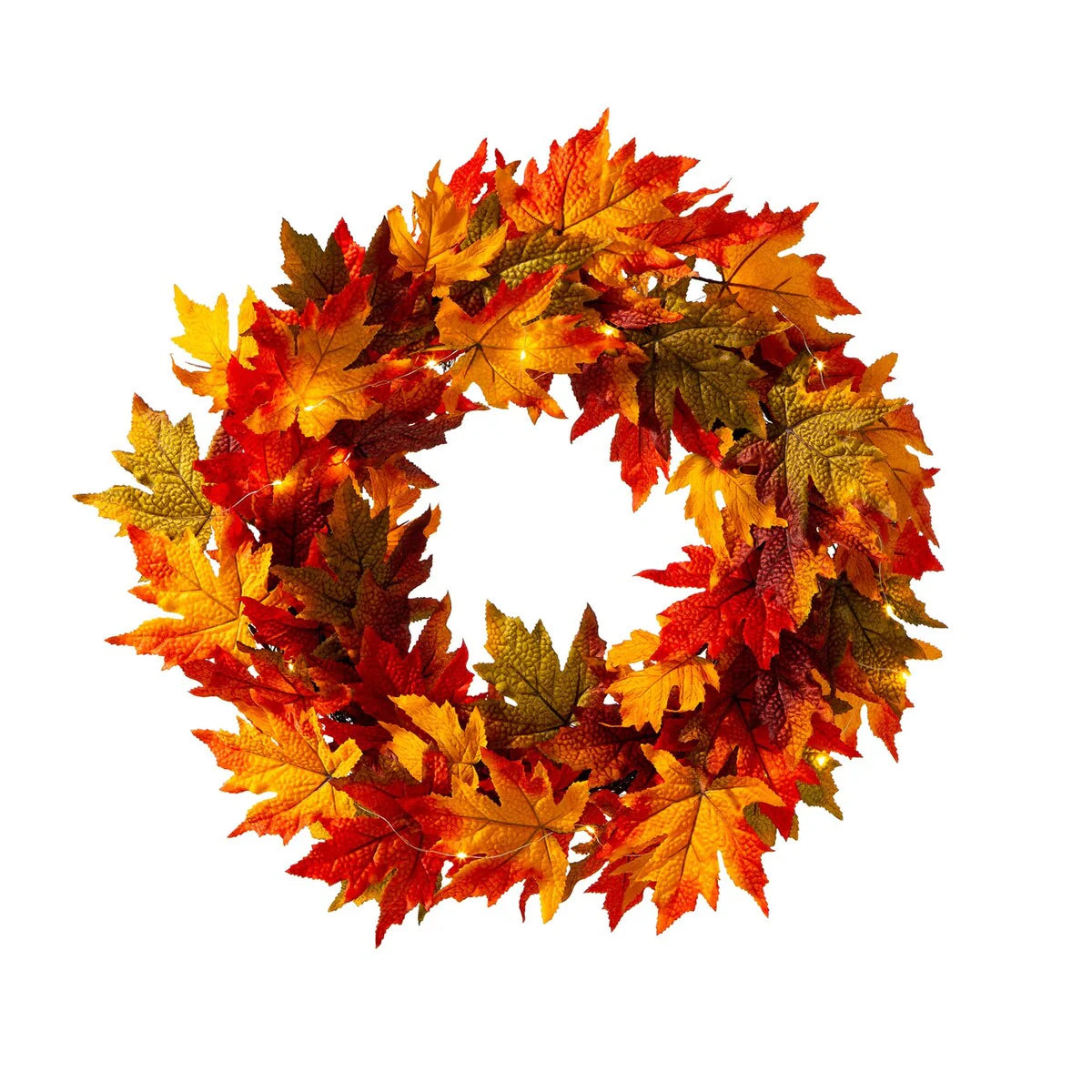 Thanksgiving LED Lighted Fall Maple Leaf Wreath And Garland, 24 in Wreath / 72 in Garland - 20 Clear Lights