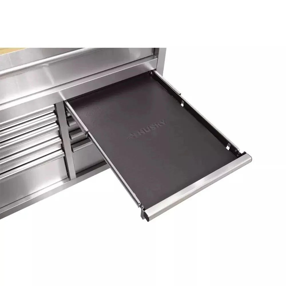 72 in. 18-Drawer 24 in. D Mobile Workbench With Solid Wood Top - Stainless Steel