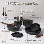 Carote 21 Pcs Nonstick Cookware Set With Detachable Handles, Oven/Dishwasher Safe