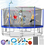 Trampoline With Enclosure Net And Adjustable Basketball Hoop - 8ft, 10ft, 12ft, 14ft, 15ft, 16ft
