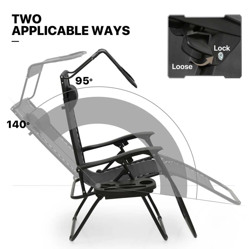 MoNiBloom Zero Gravity Reclining Chairs Set Of 2 With Canopy Shade And Headrest, Black - 330 lbs
