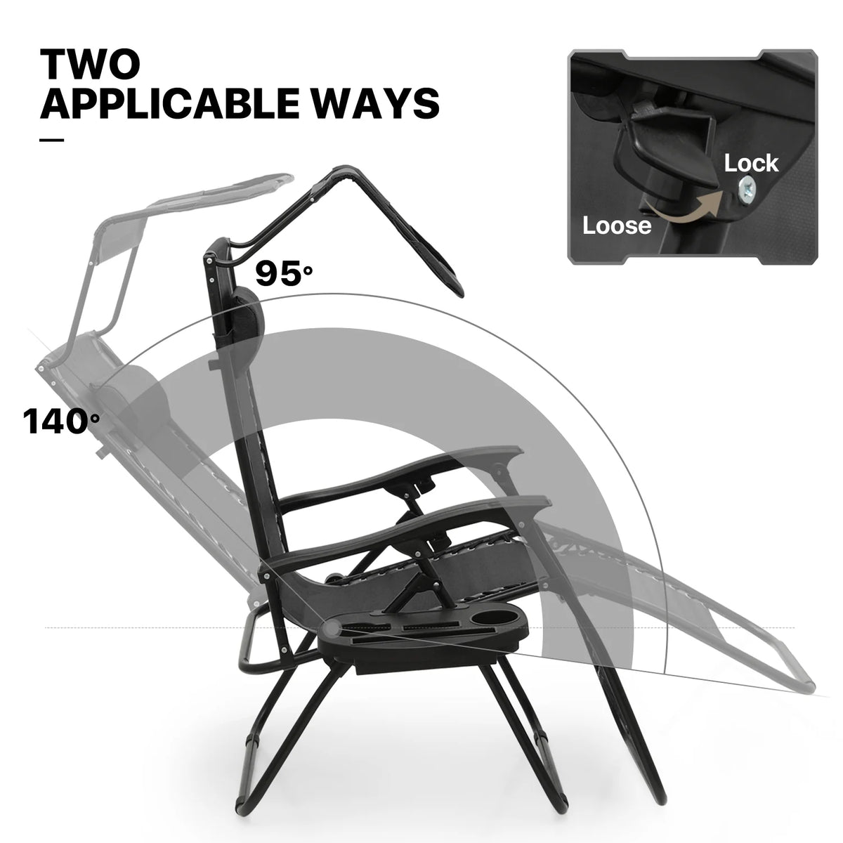 MoNiBloom Zero Gravity Reclining Chairs Set Of 2 With Canopy Shade And Headrest, Black - 330 lbs