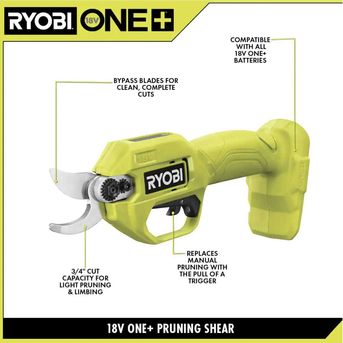 RYOBI ONE+ 18V Cordless Pruner With 2.0 Ah Battery And Charger