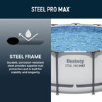 Steel Pro MAX 14 Foot x 48 Inch Round Steel Frame Above Ground Pool Set With 1,000 Filter Pump, Ladder And Cover - Gray