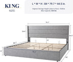Queen Size Lift-Up Storage Bed With Wingback Headboard, Upholstered Platform Bed Frame With Hidden Storage