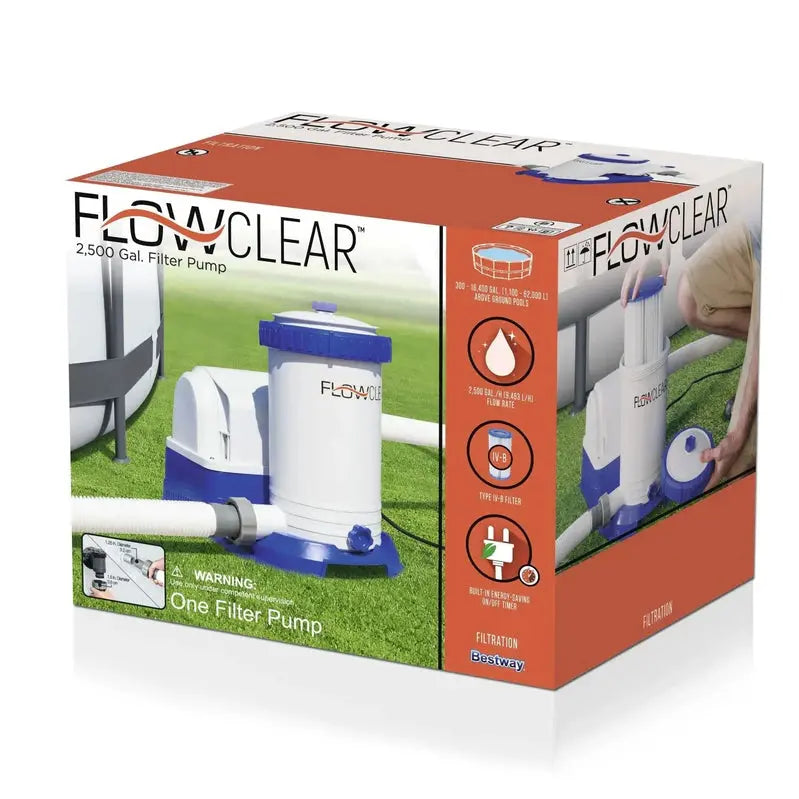 Bestway Flowclear Above-Ground Pool Filter Pump, 2500 GPH, 18.9 Inches - 58392E