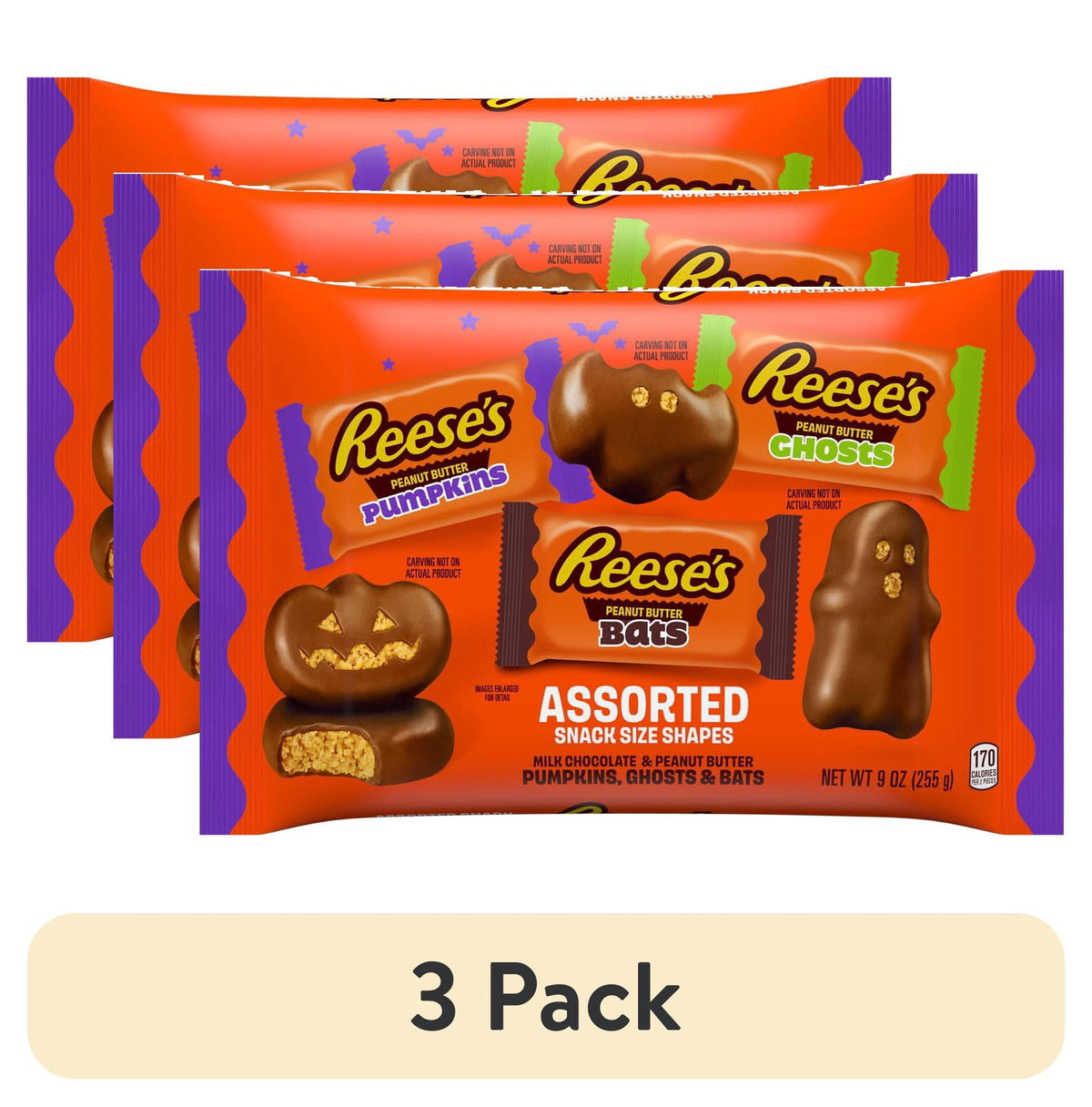 Reese's Assorted Milk Chocolate Snack Size Peanut Butter Shapes, Halloween Candy Bag, 9 oz