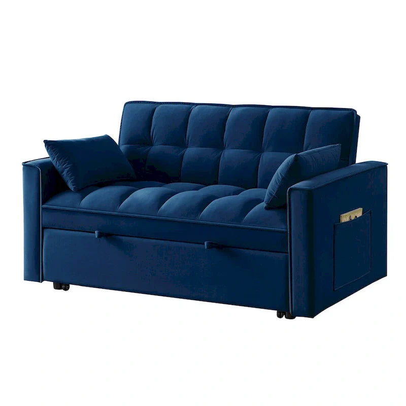 4-in-1 Velvet Pull-Out Sleeper Sofa Bed Loveseat With Reclining Backrest And 2 Side Pockets