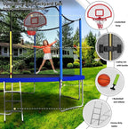 Trampoline With Enclosure Net And Adjustable Basketball Hoop - 8ft, 10ft, 12ft, 14ft, 15ft, 16ft