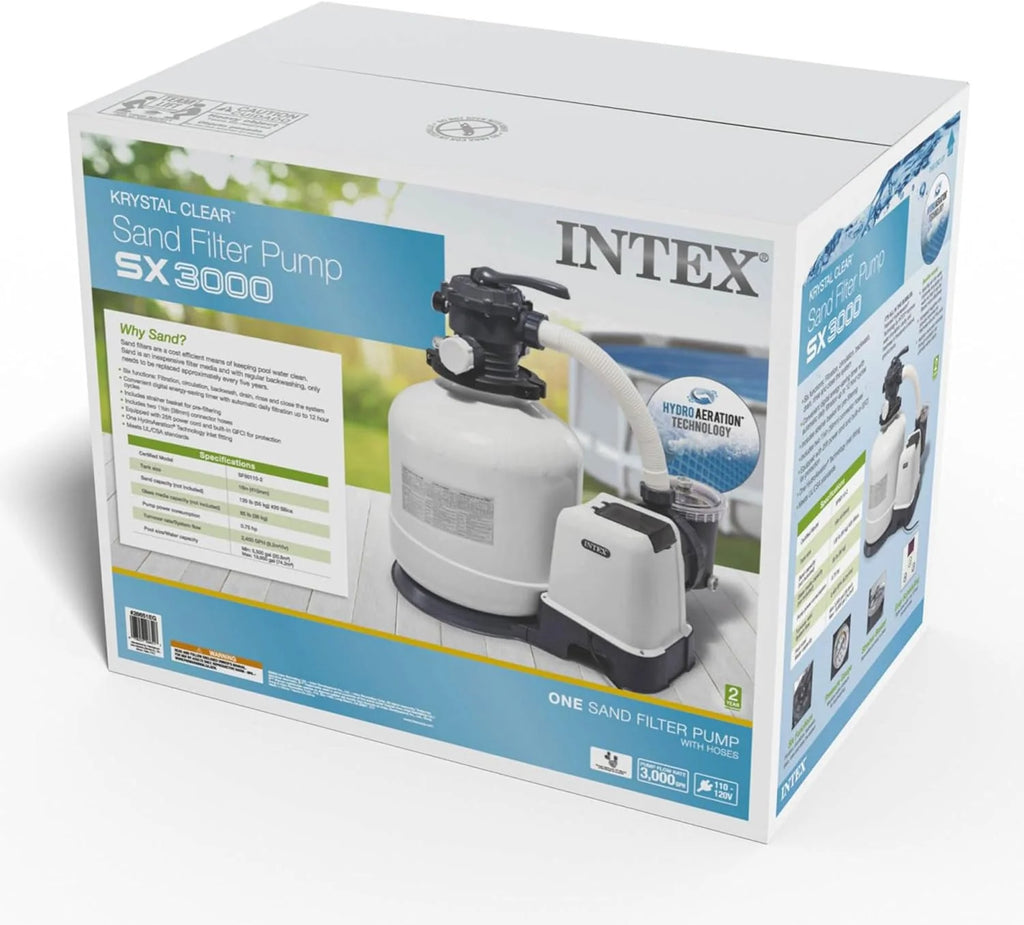 Intex Krystal Clear 16 Inch 3,000 GPH Above-Ground Pool Sand Filter Pump - 26651EG