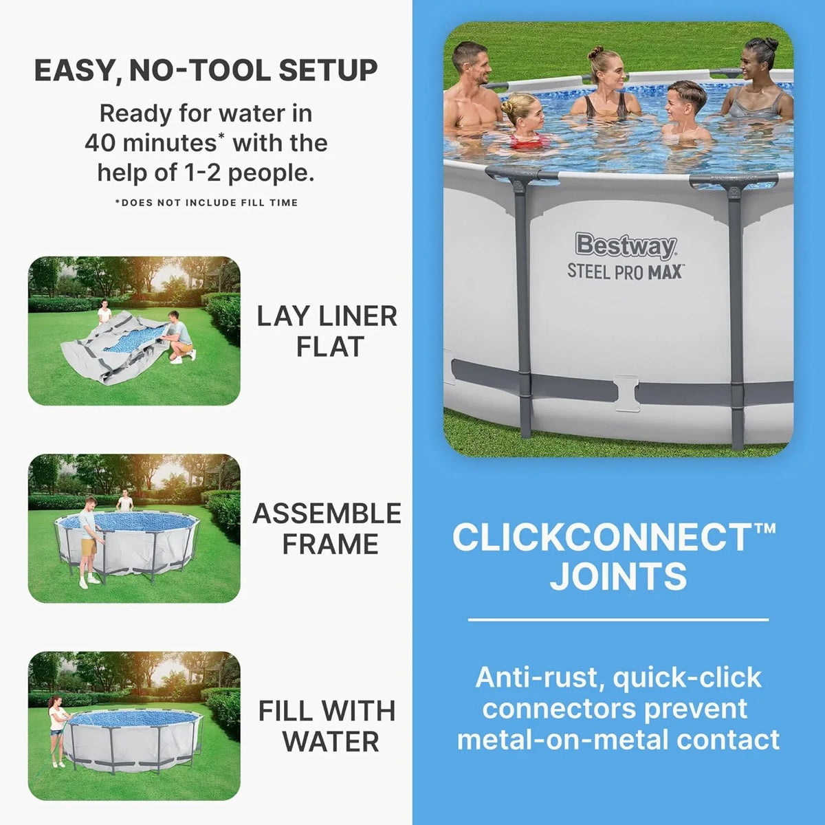 Steel Pro MAX 14 Foot x 48 Inch Round Steel Frame Above Ground Pool Set With 1,000 Filter Pump, Ladder And Cover - Gray
