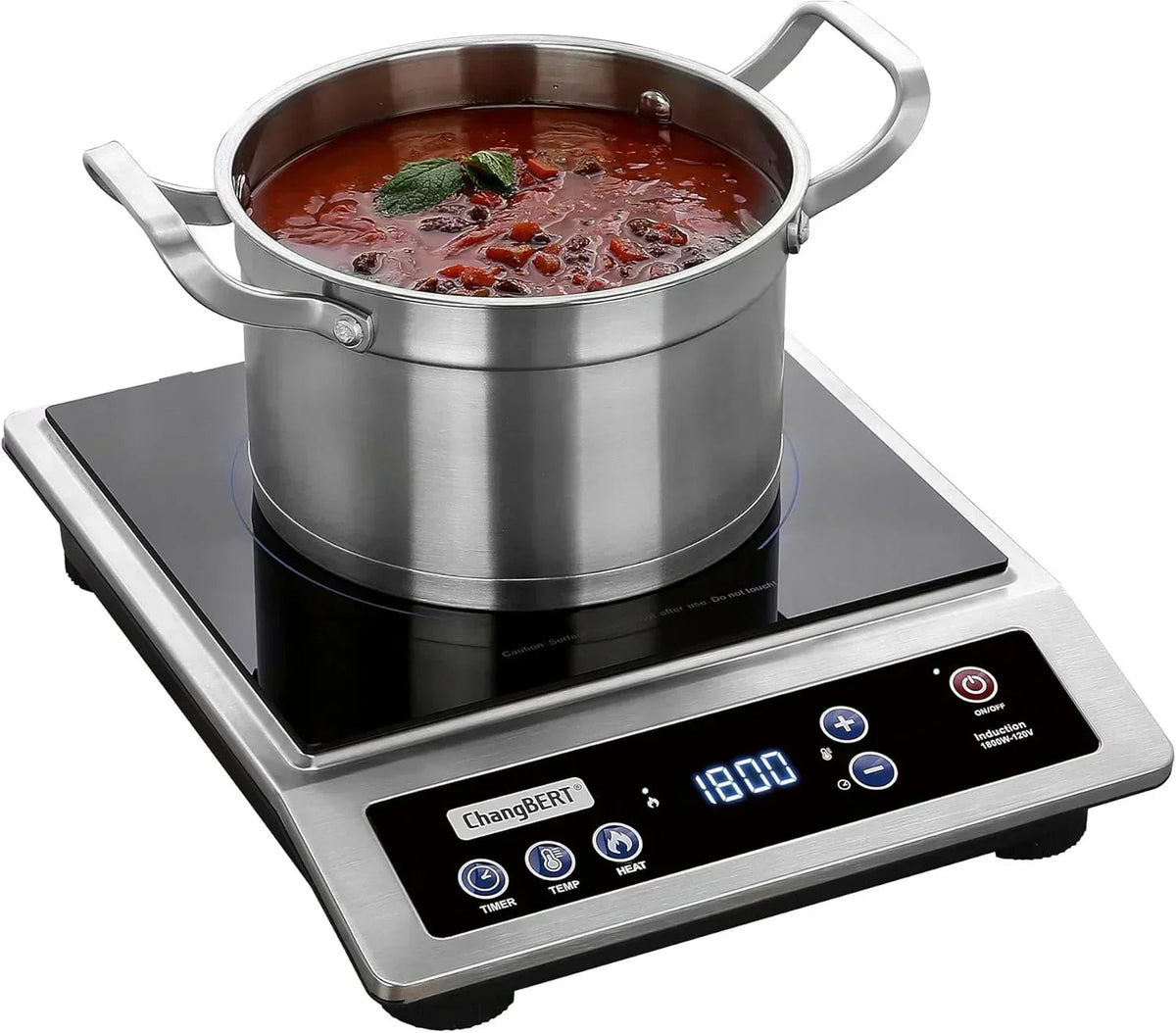 Portable Induction Cooktop With 8-Inch Heating Coil Stainless Steel Countertop Burner