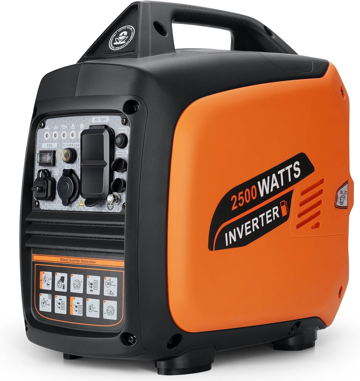 Portable Inverter Generator 2500W Gas Powered - Orange