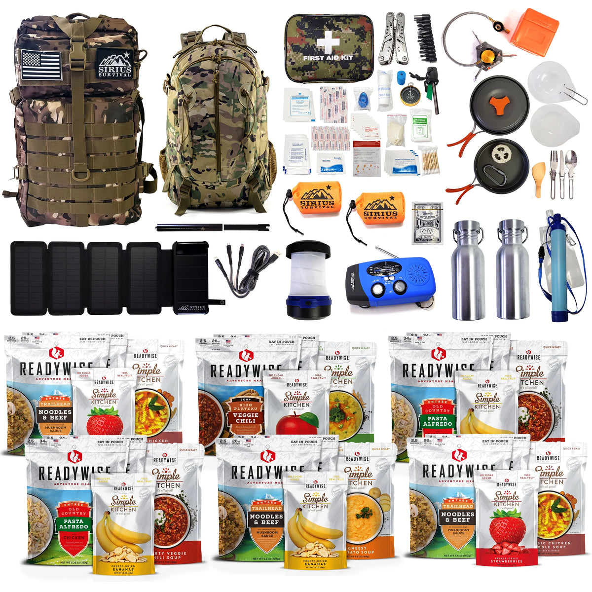 Family Comfort Emergency Survival Kit Backpack, 72 Hour For 2 People, Camo