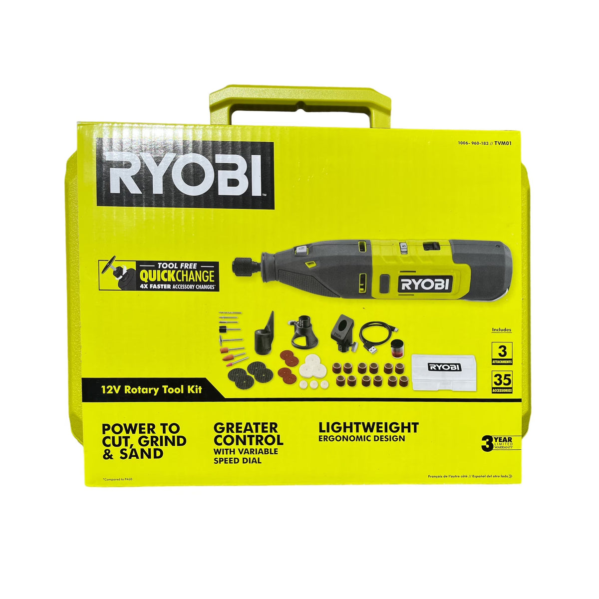 RYOBI 12V Cordless Rotary Tool Kit - 35 Accessories, 3 Attachments