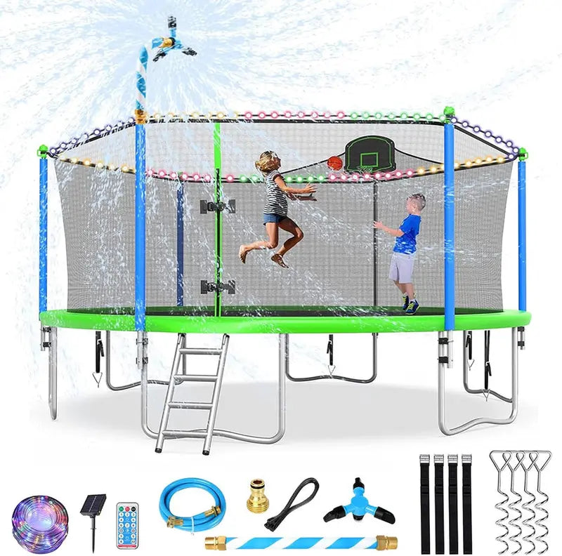 Trampoline With Enclosure Net And Adjustable Basketball Hoop - 8ft, 10ft, 12ft, 14ft, 15ft, 16ft