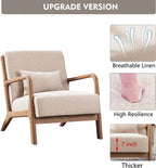 Bonzy Home Mid-Century Modern Fabric Accent Chair With Solid Wood Frame, Beige