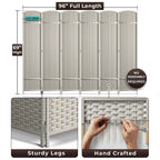 6-Panel Room Divider Privacy Screen With Hand-Woven Mesh Panels - 6 Ft Tall