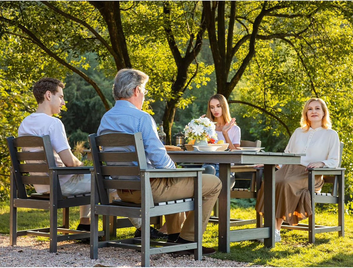 SERWALL 7-Piece HDPE Outdoor Dining Set With Umbrella Hole - Gray