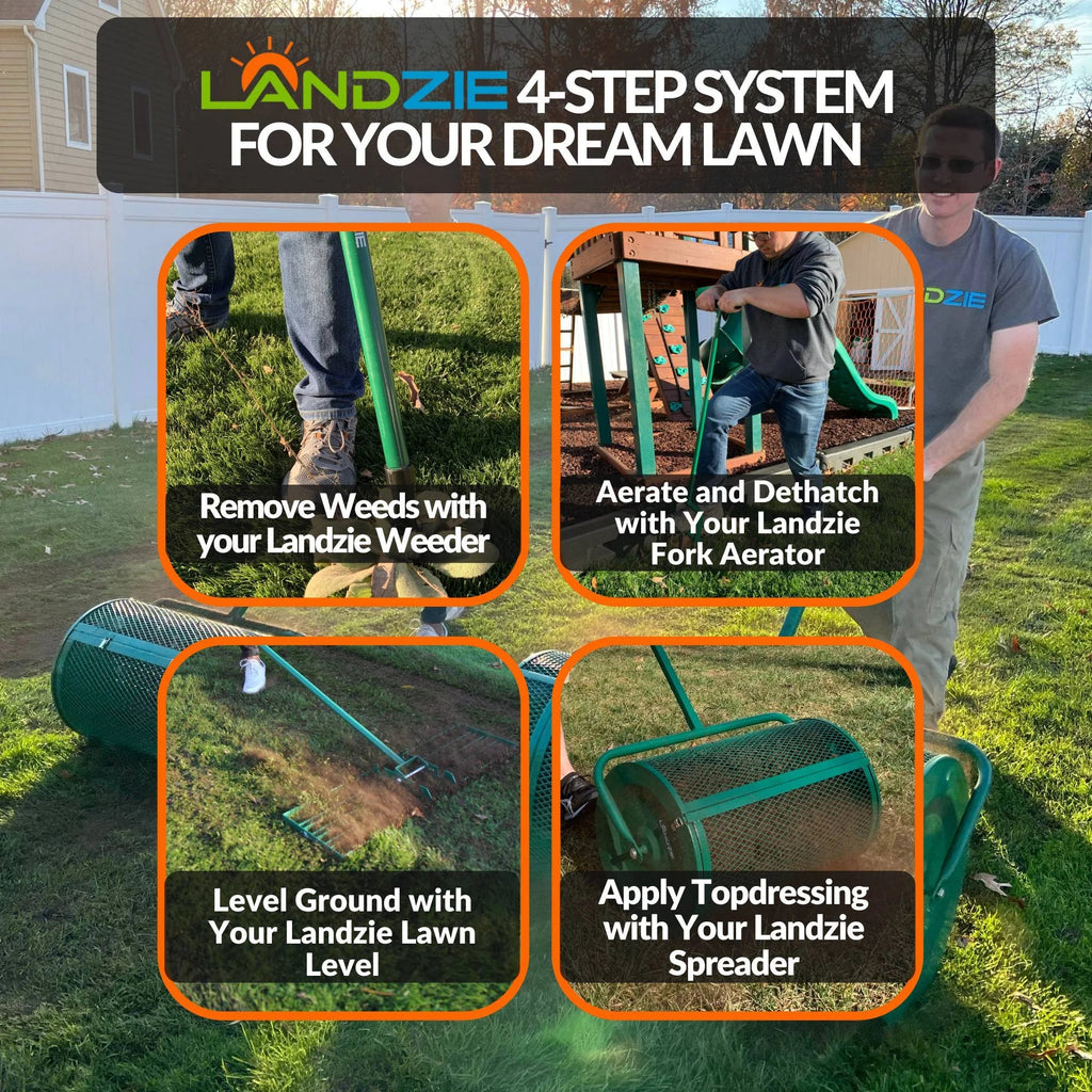 Landzie 24-Inch Walk-Behind Compost Spreader With Metal Mesh Basket