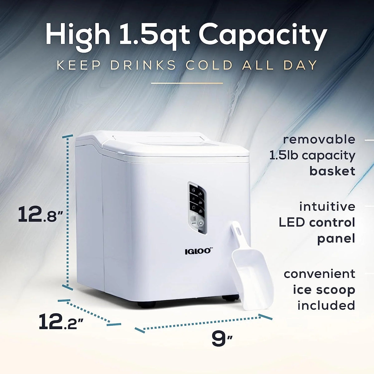 Igloo Self-Cleaning Countertop Ice Maker, 1.5 qt, 26 lbs/24 Hours, Aqua