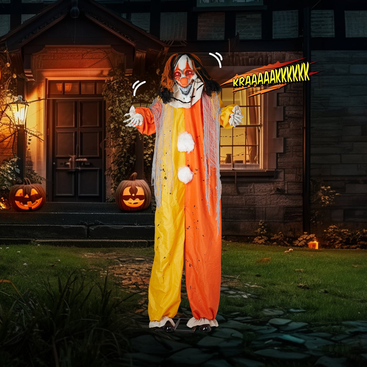 Ktaxon 8.2 ft Clown Animated Animatronic Decoration Creepy Halloween Clown w/ Pre-Recorded Screaming