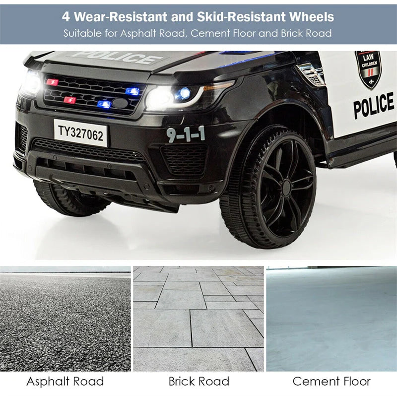 Kids Ride-On Police Car 12V Battery-Powered Electric Toy With 2.4G Remote Control