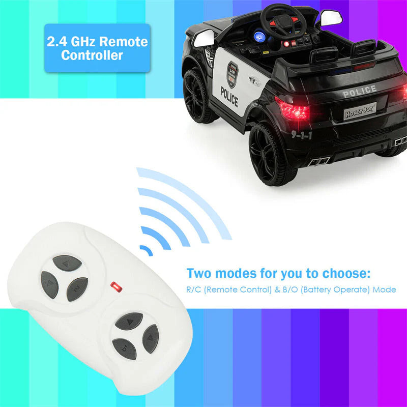 Kids Ride-On Police Car 12V Battery-Powered Electric Toy With 2.4G Remote Control