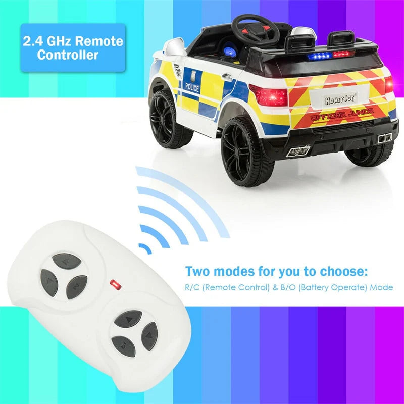 Kids Ride-On Police Car 12V Battery-Powered Electric Toy With 2.4G Remote Control