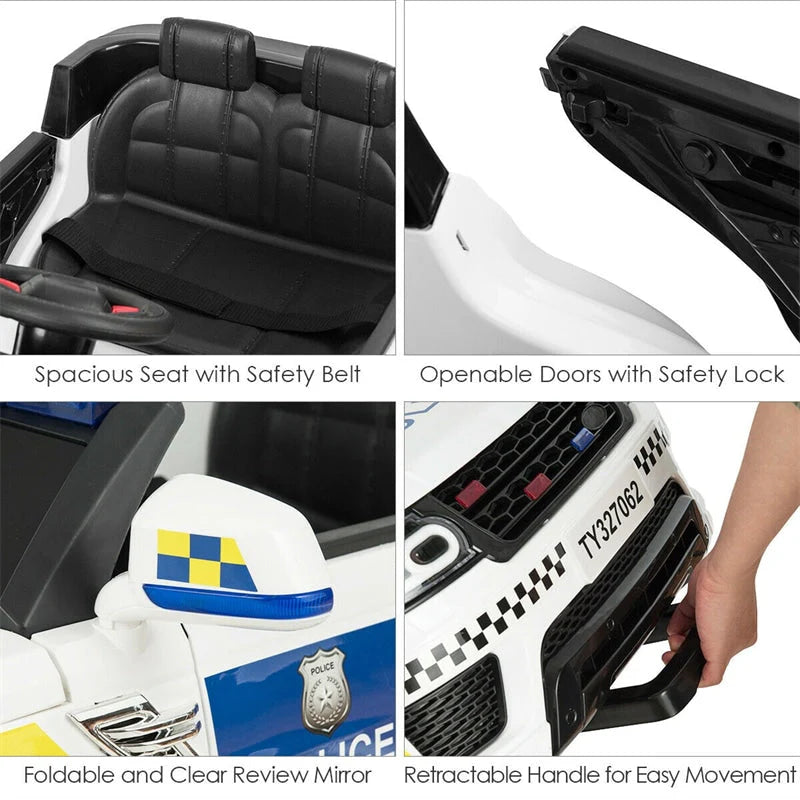 Kids Ride-On Police Car 12V Battery-Powered Electric Toy With 2.4G Remote Control