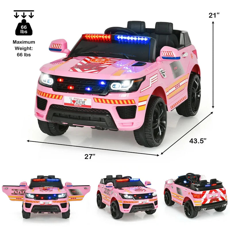 Kids Ride-On Police Car 12V Battery-Powered Electric Toy With 2.4G Remote Control