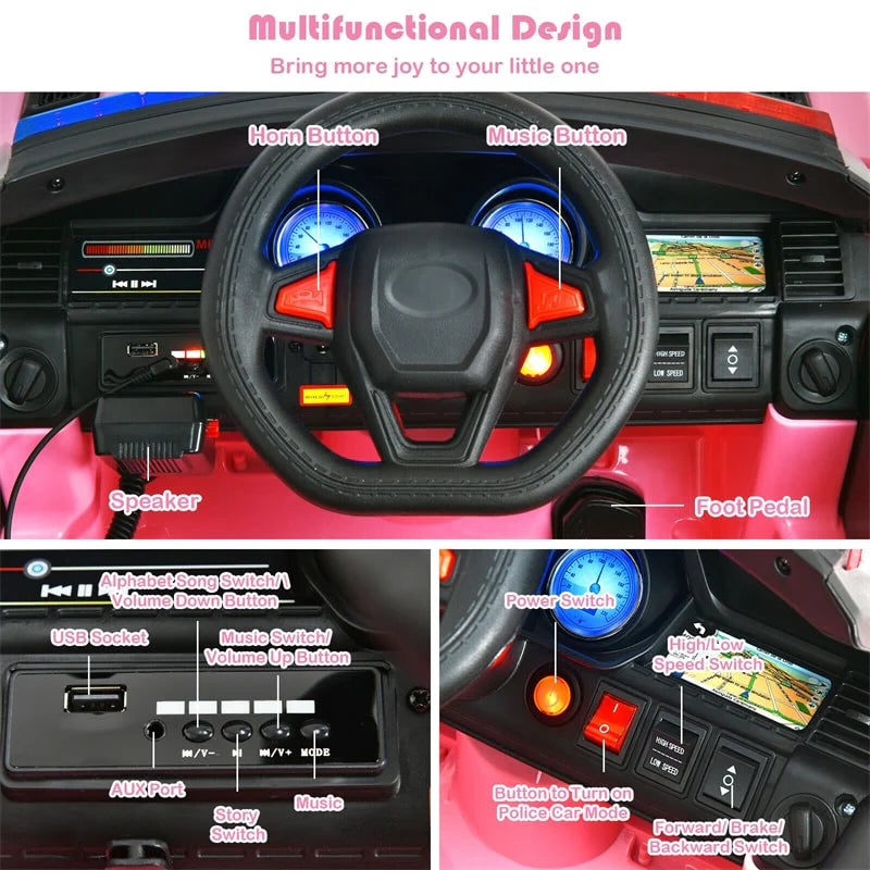 Kids Ride-On Police Car 12V Battery-Powered Electric Toy With 2.4G Remote Control
