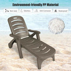 Rolling Folding Plastic Pool Lounge Chair With Armrests, 5 Position - Patio Deck Beach Chair