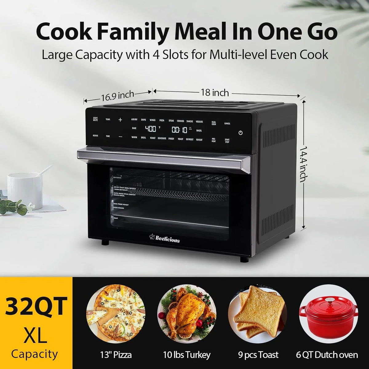 Beelicious Air Fryer Oven Combo, 32QT, Black, 19-in-1 - BAF-802
