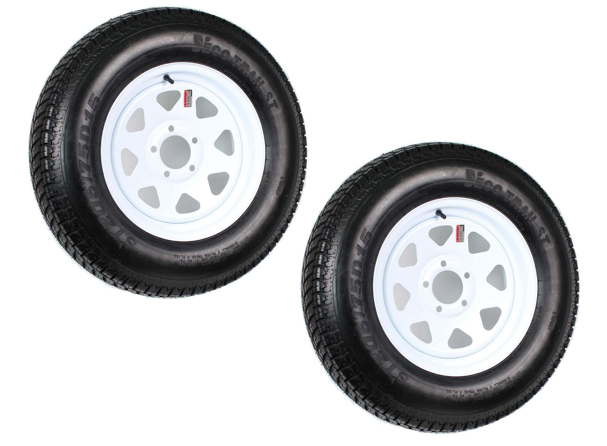 2-Pack Trailer Tires On Rims ST205/75D15 Load Range C 5-Lug White Spoke 15 inch