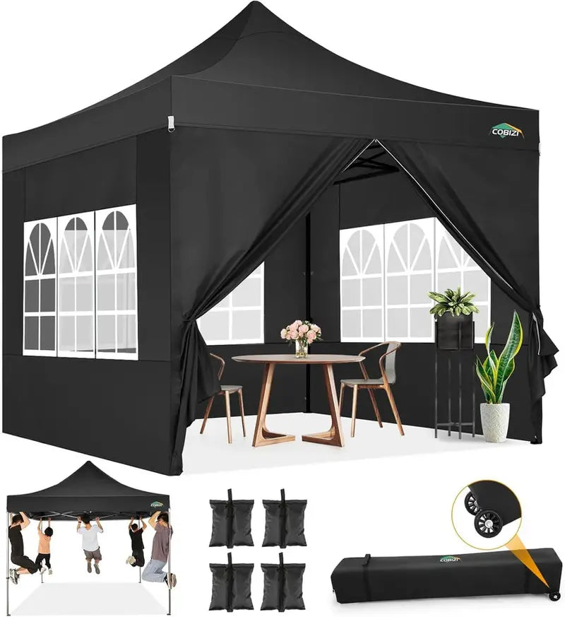 COBIZI 10x20 ft Commercial Pop-Up Canopy Tent With 6 Sidewalls And Roller Bag