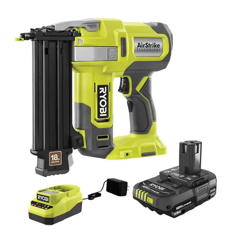 RYOBI ONE+ 18V 18-Gauge Cordless AirStrike Brad Nailer With 1.5 Ah Battery And Charger - P321KN