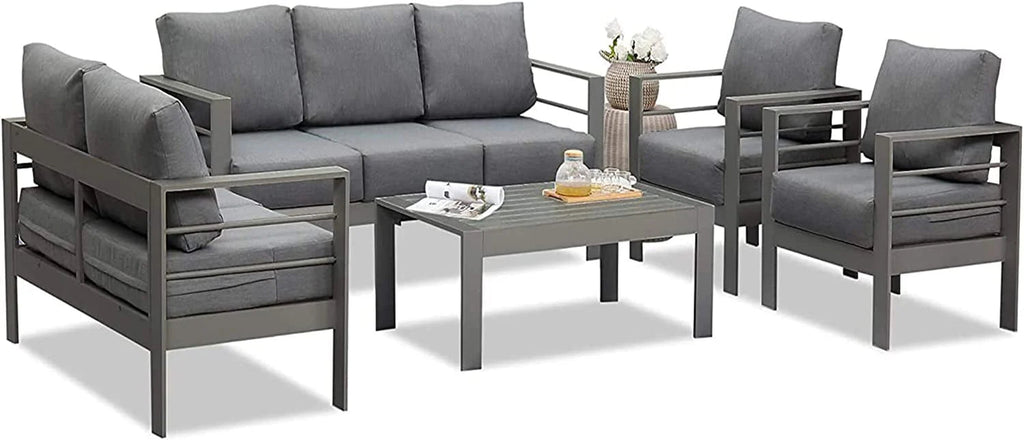Superjoe Outdoor Patio Sofa 3 Seats Gray Aluminum With Dark Grey Cushions
