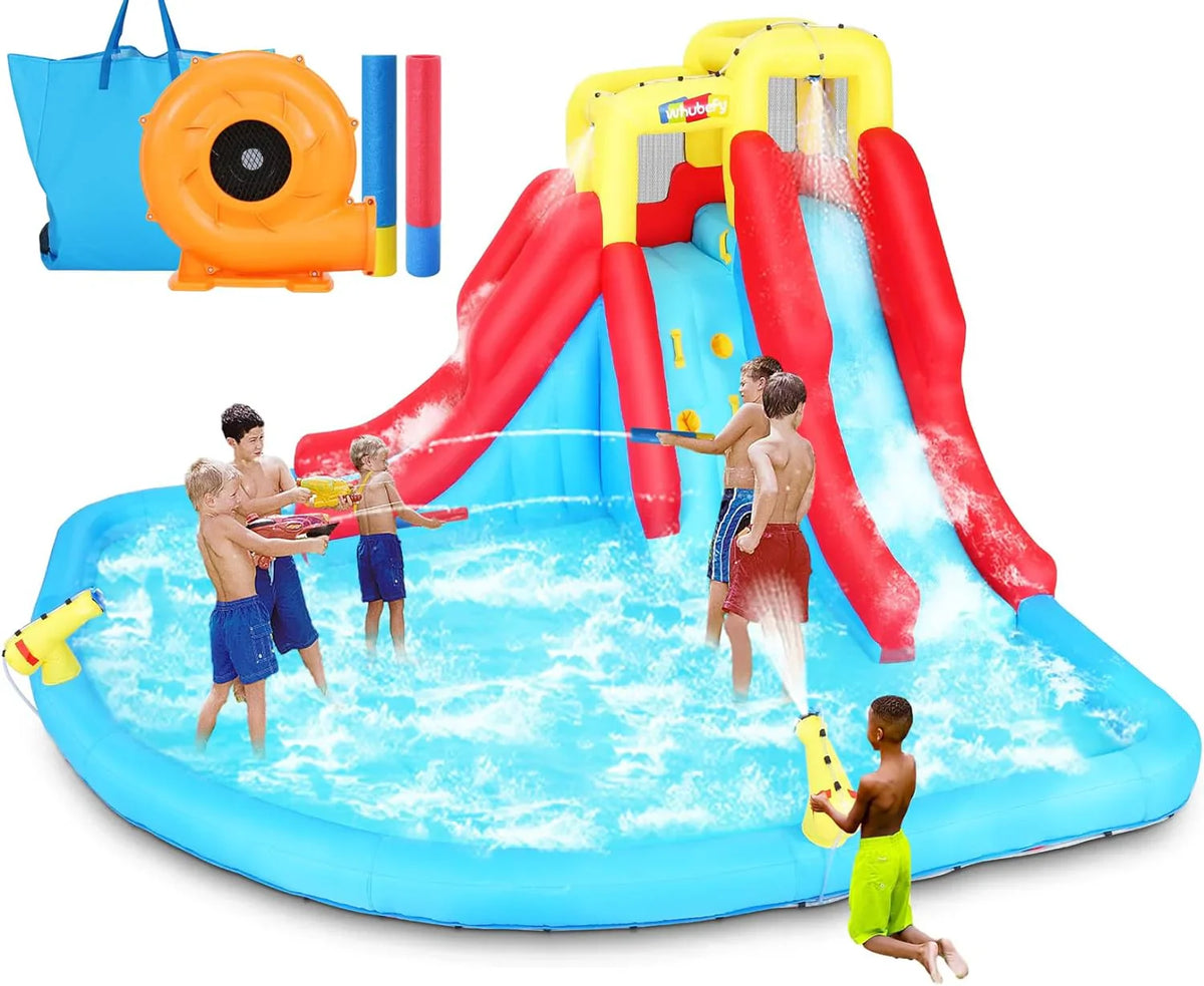 ROOJER Inflatable Water Slide Bounce House 8-in-1 With 450W Blower - Crocodile Water Park